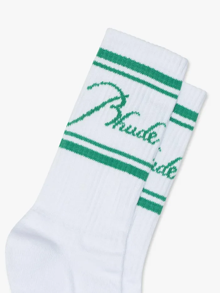Men Rhude Socks SCRIPT LOGO SOCK Whitegreen Men Rhude Socks SCRIPT LOGO SOCK Whitegreen