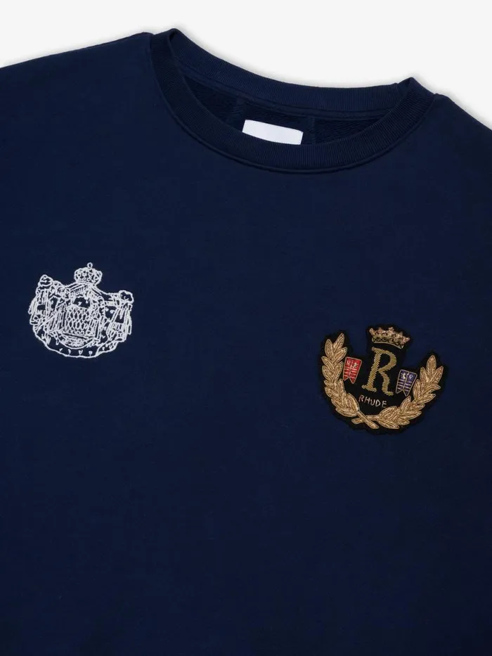 Men Rhude Sweatshirts MONACO CREST CREWNECK Navy