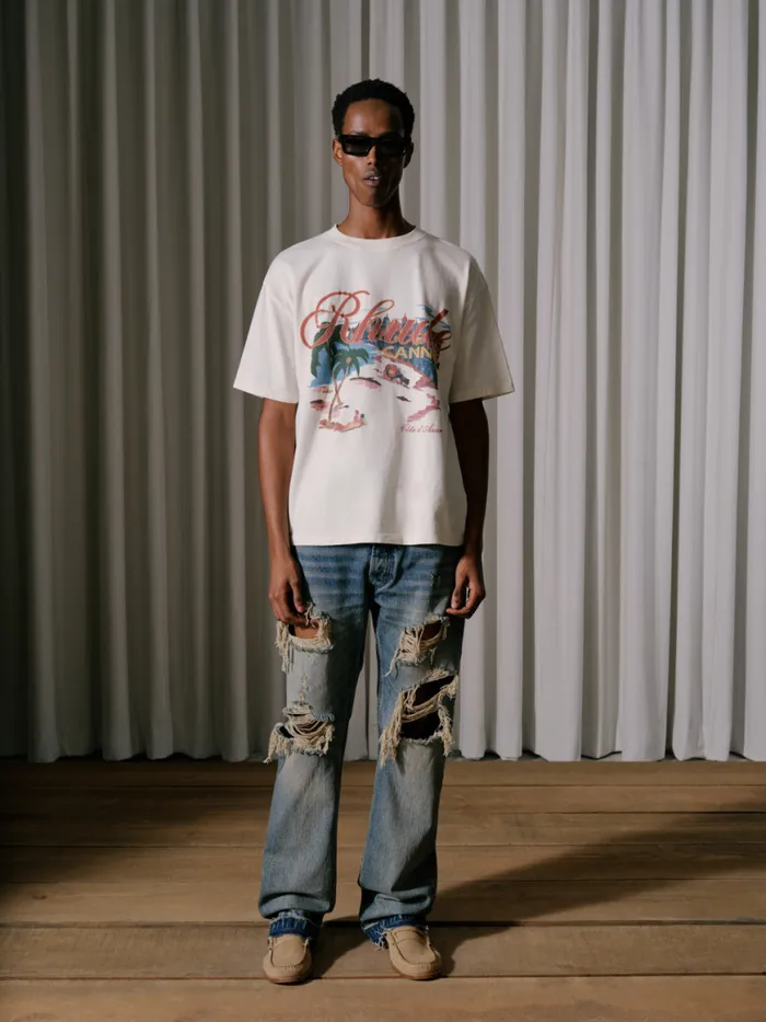 Men Rhude Tees CANNES BEACH TEE Vtg White