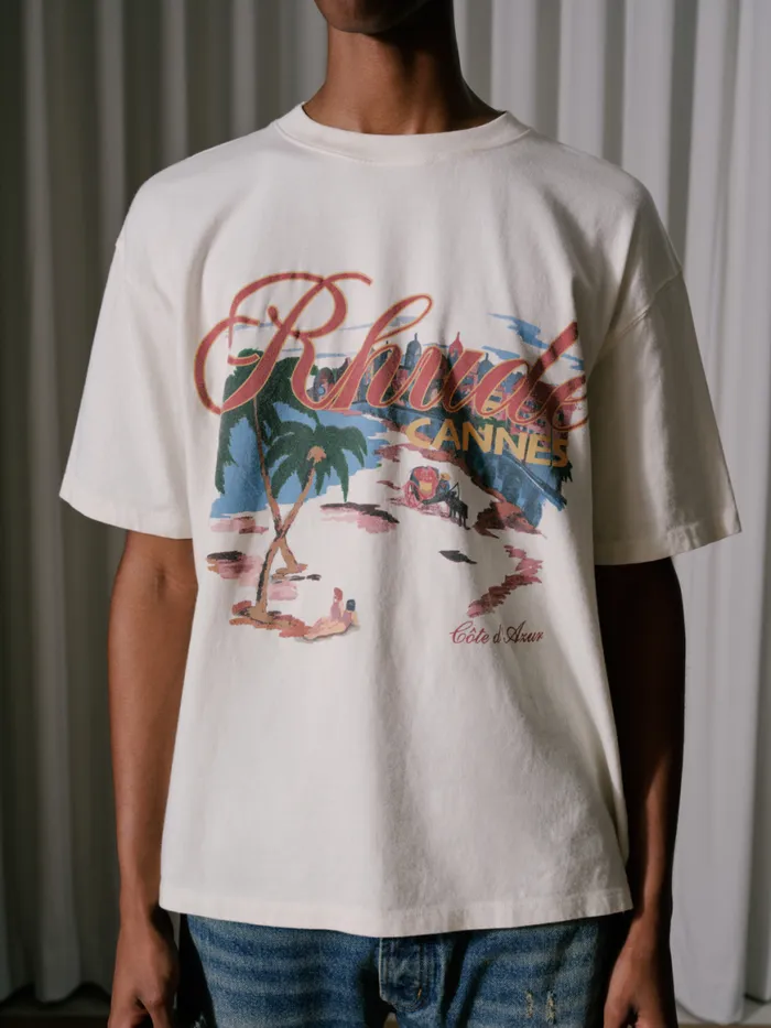 Men Rhude Tees CANNES BEACH TEE Vtg White