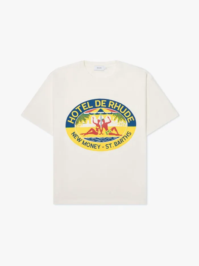 Men Rhude Tees HOTEL DE TEE Vtg White