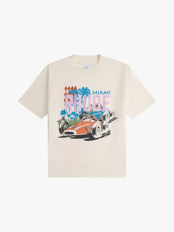 Men Rhude Tees MIAMI GP TEE Vtg White