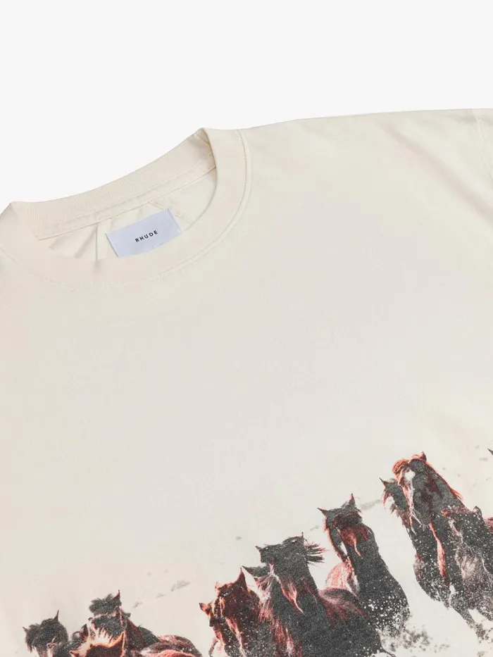 Men Rhude Tees WILD HORSES TEE Vtg White