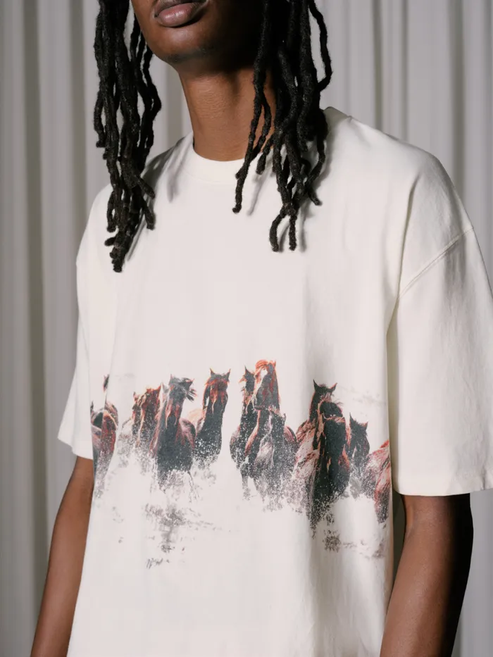 Men Rhude Tees WILD HORSES TEE Vtg White