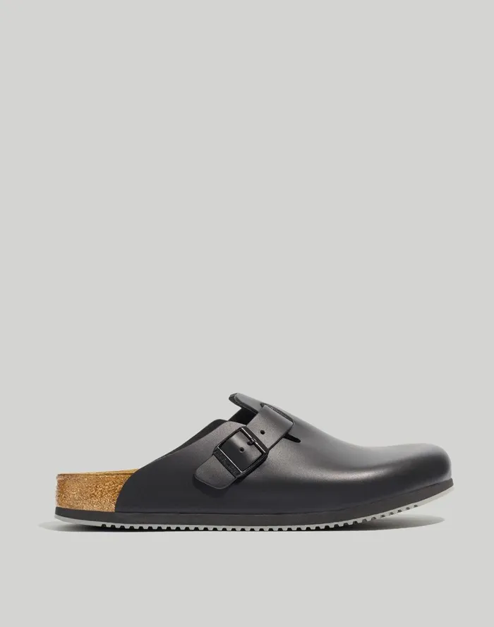 Men Sandals Madewell Birkenstock Boston Grip Leather Clogs Black