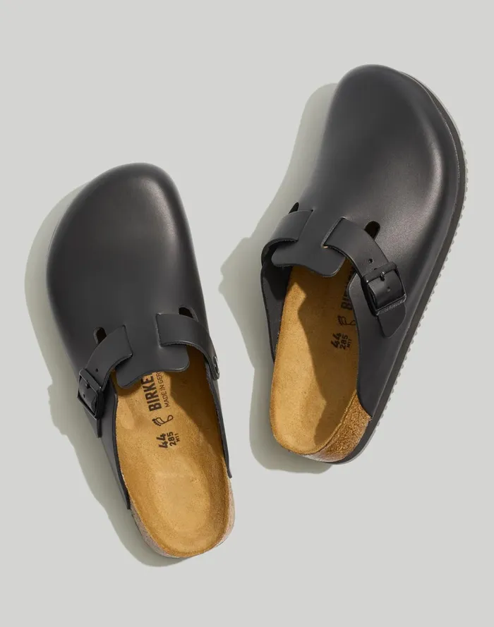 Men Sandals Madewell Birkenstock Boston Grip Leather Clogs Black