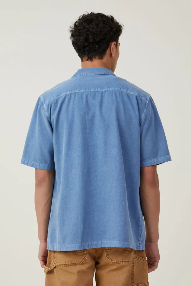 Men Shirts and Polos Cotton On Ford Mechanic Short Sleeve Shirt Lcn For Faded Indigo