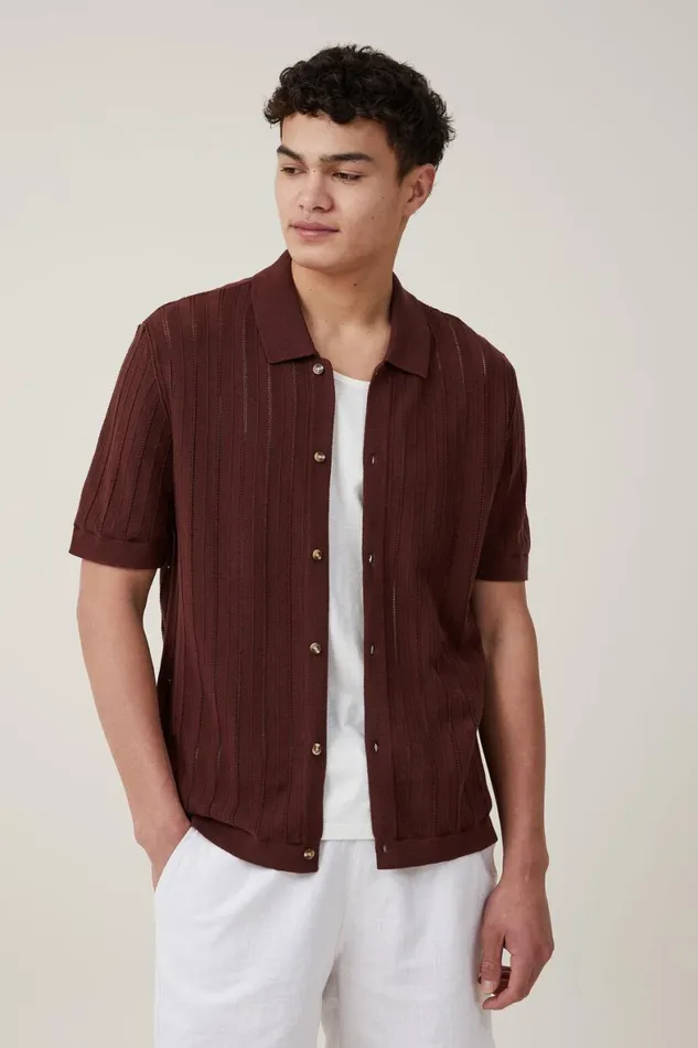 Men Shirts and Polos Cotton On Pablo Short Sleeve Shirt Brown Ladder
