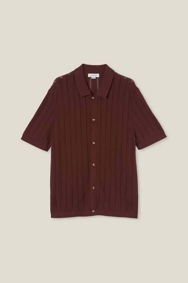 Men Shirts and Polos Cotton On Pablo Short Sleeve Shirt Brown Ladder