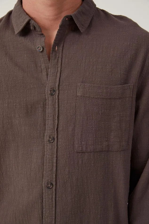 Men Shirts and Polos Cotton On Portland Long Sleeve Shirt Rich Brown Cheesecloth