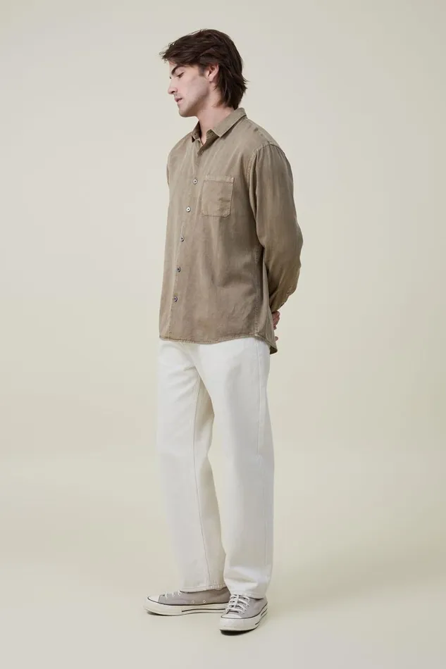 Men Shirts and Polos Cotton On Stockholm Long Sleeve Shirt Biscuit Slub