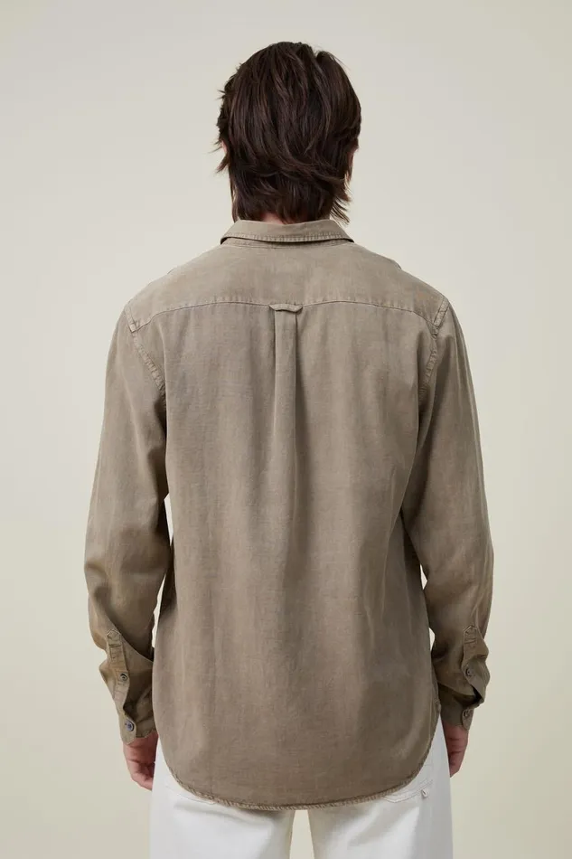 Men Shirts and Polos Cotton On Stockholm Long Sleeve Shirt Biscuit Slub