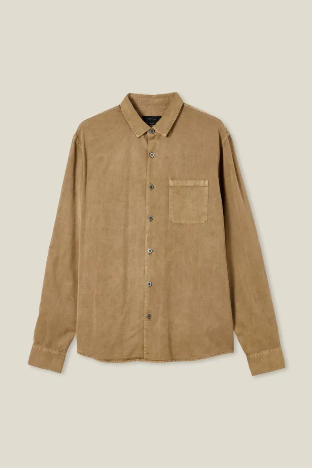 Men Shirts and Polos Cotton On Stockholm Long Sleeve Shirt Biscuit Slub