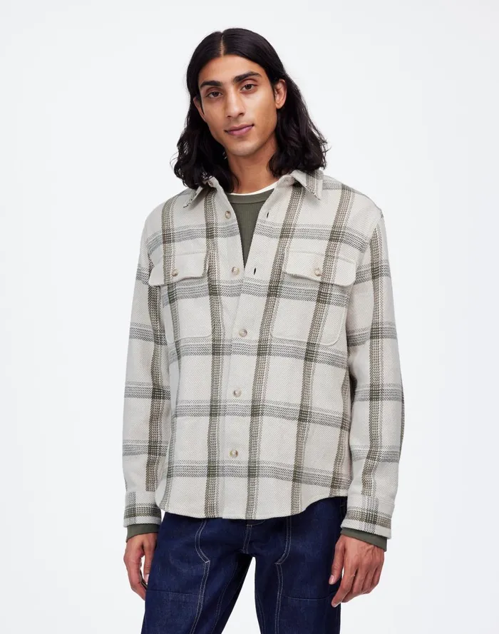 Men Shirts Madewell Brushed Easy ShirtJacket In Italian Fabric Bleached Canvas Heather