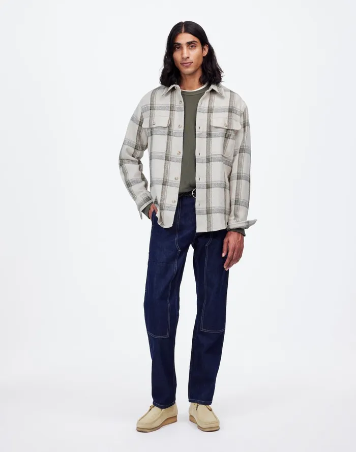 Men Shirts Madewell Brushed Easy ShirtJacket In Italian Fabric Bleached Canvas Heather