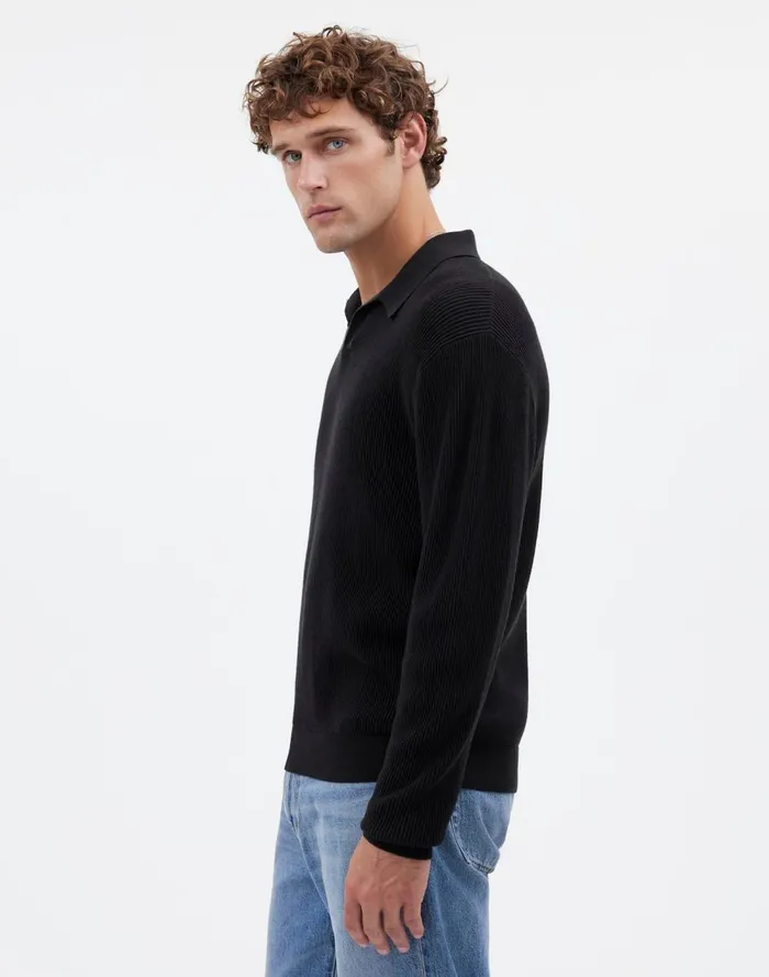 Men Shirts Madewell JohnnyCollar Sweater Polo Shirt In Merino Wool Dark Bottle