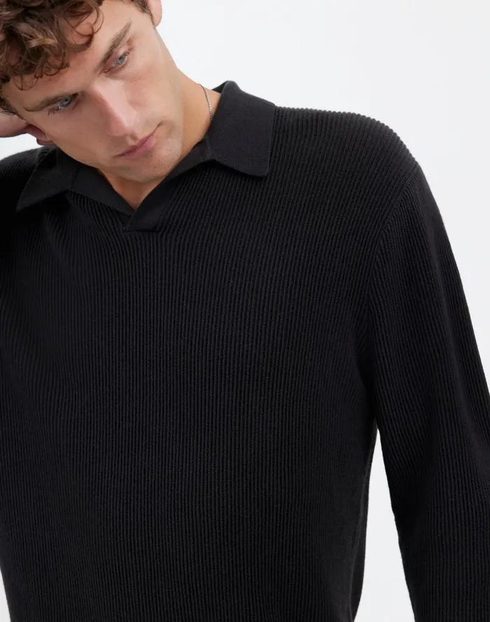 Men Shirts Madewell JohnnyCollar Sweater Polo Shirt In Merino Wool Dark Bottle