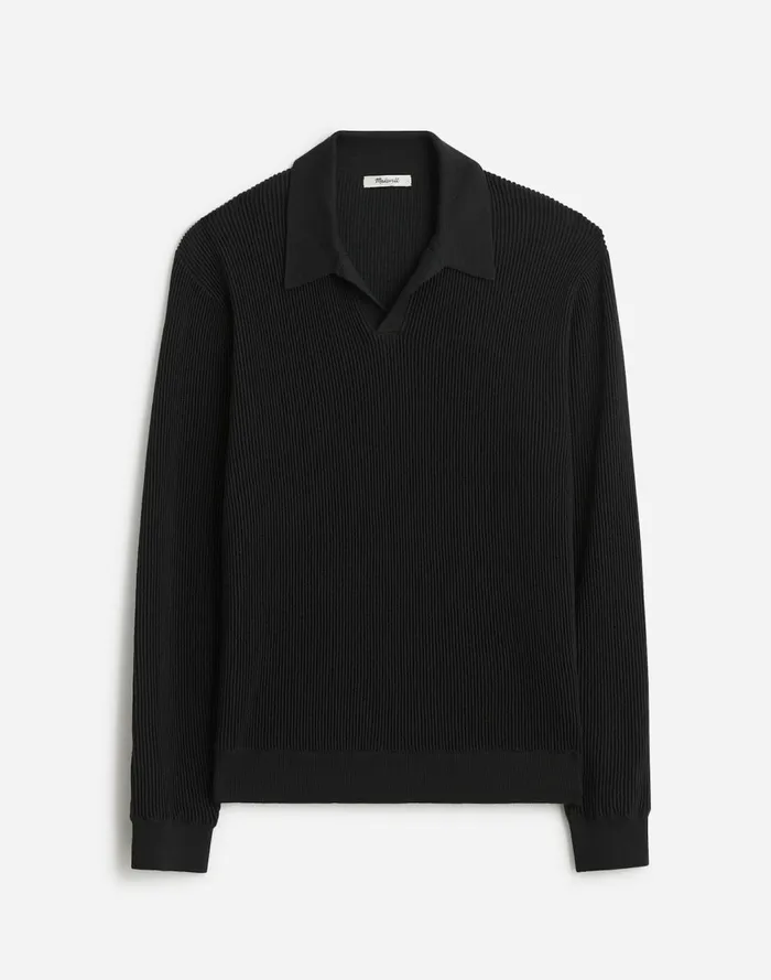 Men Shirts Madewell JohnnyCollar Sweater Polo Shirt In Merino Wool Dark Bottle