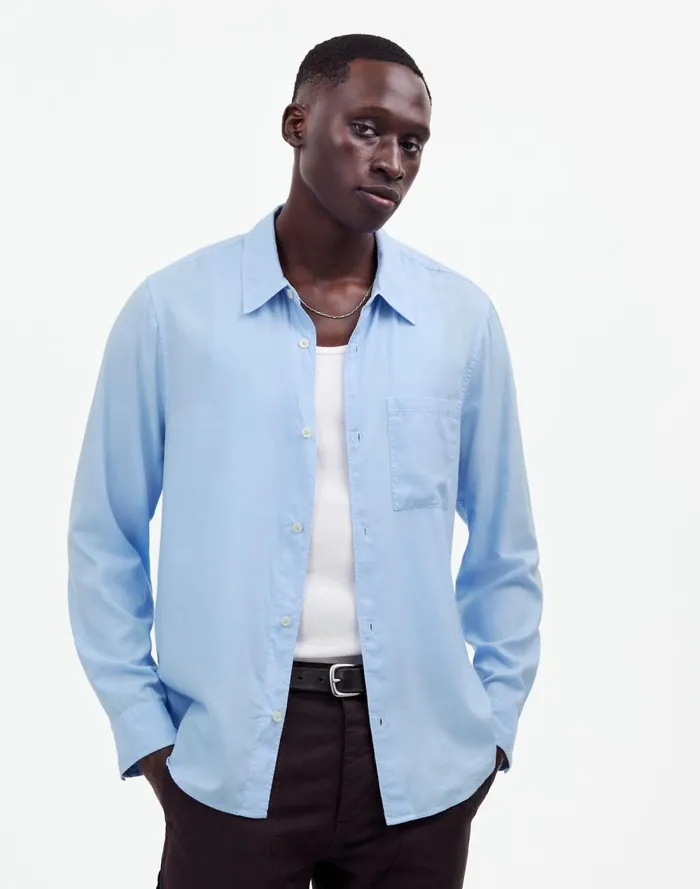 Men Shirts Madewell The Perfect Shirt In Softdrape Twill Dark Surplus