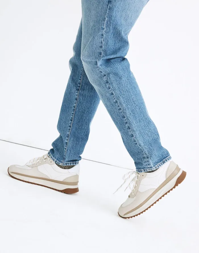 Men Sneakers Madewell Kickoff Trainer Sneakers In Neutral Colorblock Leather Antique Cream Multi