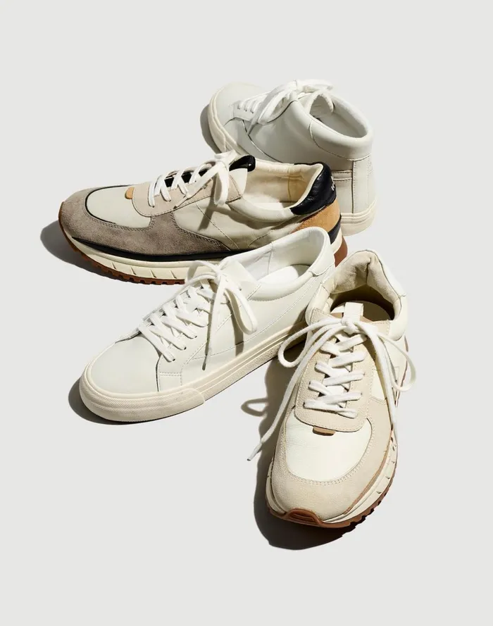Men Sneakers Madewell Kickoff Trainer Sneakers In Neutral Colorblock Leather Antique Cream Multi