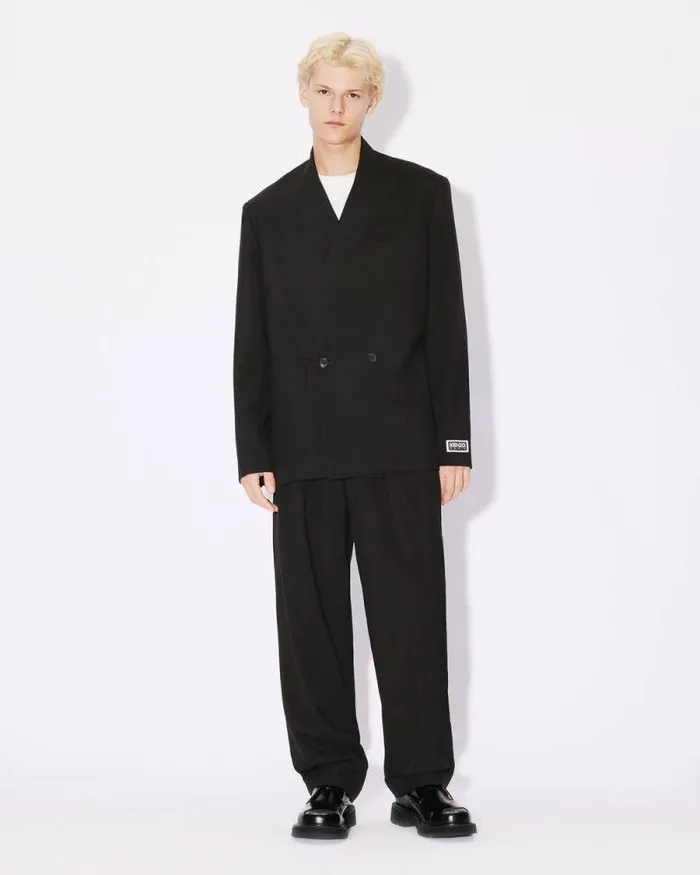 Men Suit Kimono Jacket In Virgin Wool Black Kenzo Jackets And Coats