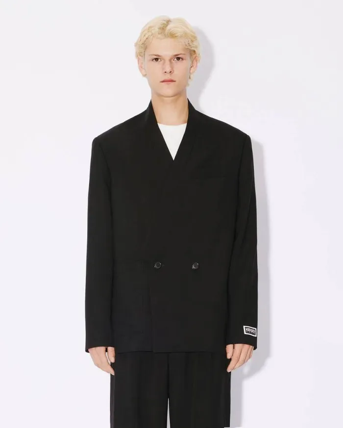 Men Suit Kimono Jacket In Virgin Wool Black Kenzo Jackets And Coats
