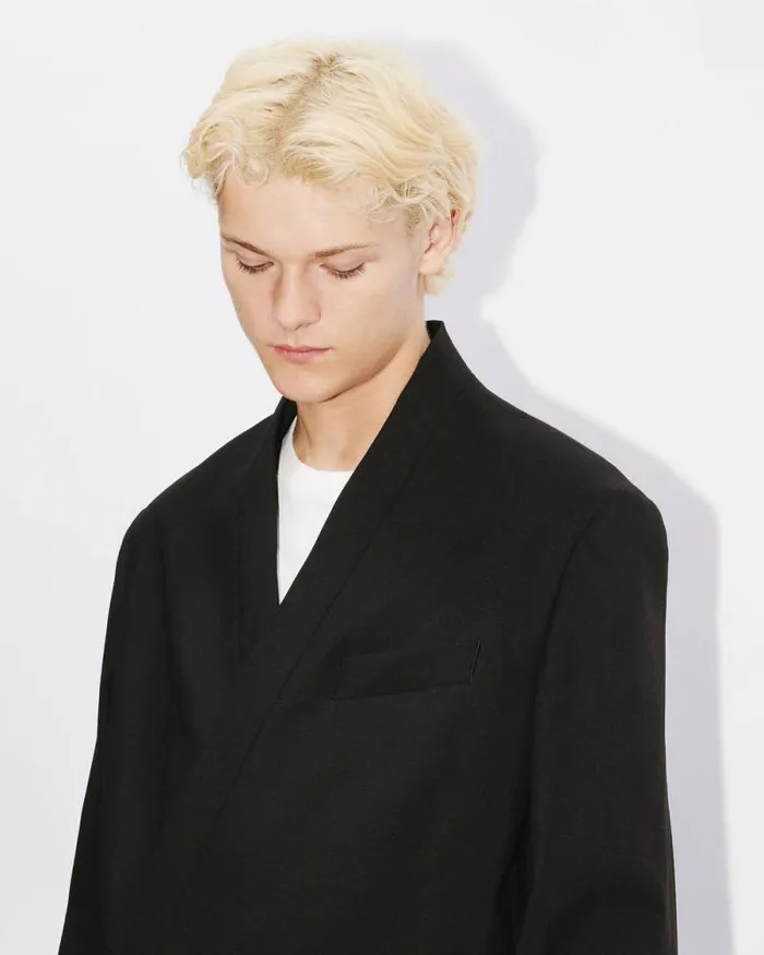Men Suit Kimono Jacket In Virgin Wool Black Kenzo Jackets And Coats