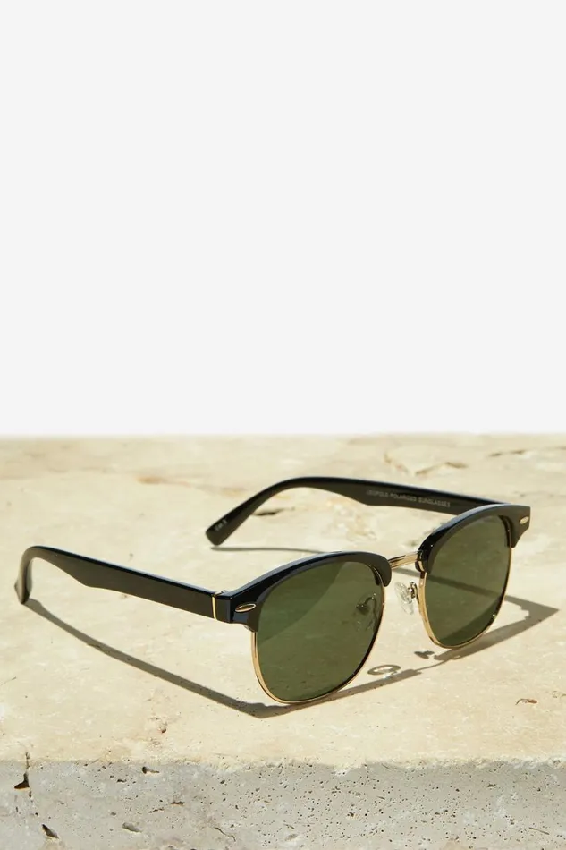 Men Sunglasses Cotton On Leopold Polarized Sunglasses Black Glossgoldgreen