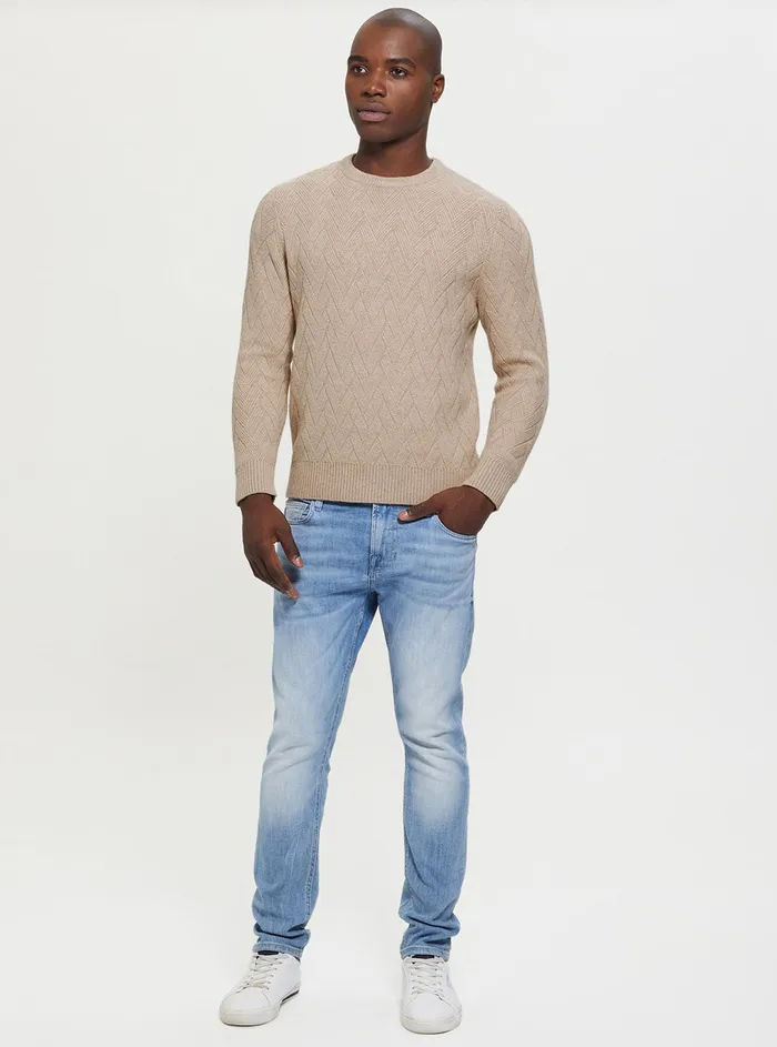 Men Sweaters and Knits GUESS Beige Simon Weave Knit Jumper Men Sweaters and Knits GUESS Beige Simon Weave Knit Jumper