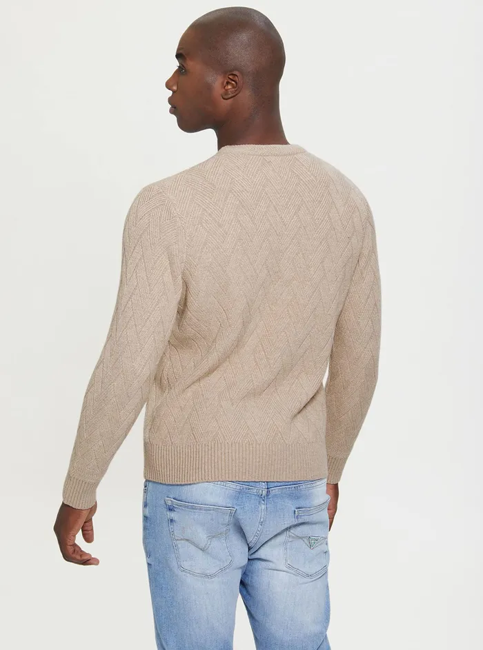 Men Sweaters and Knits GUESS Beige Simon Weave Knit Jumper Men Sweaters and Knits GUESS Beige Simon Weave Knit Jumper