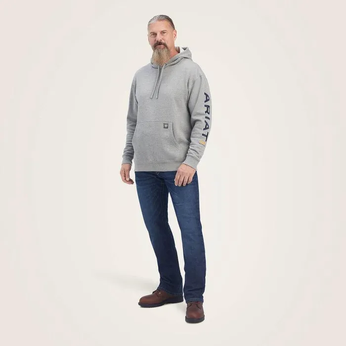 Men Sweatshirts and Hoodies Ariat Rebar Graphic Hoodie Heather Greyanddeep Ultramarine