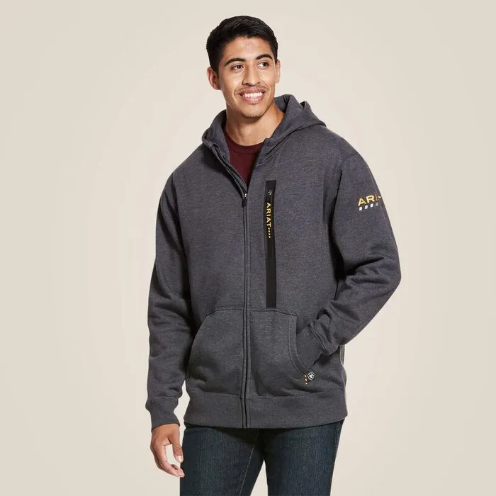 Men Sweatshirts and Hoodies Ariat Rebar Workman Full Zip Hoodie Charcoal Heather