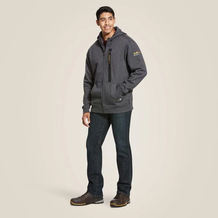 Men Sweatshirts and Hoodies Ariat Rebar Workman Full Zip Hoodie Charcoal Heather