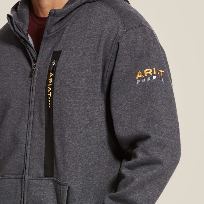 Men Sweatshirts and Hoodies Ariat Rebar Workman Full Zip Hoodie Charcoal Heather