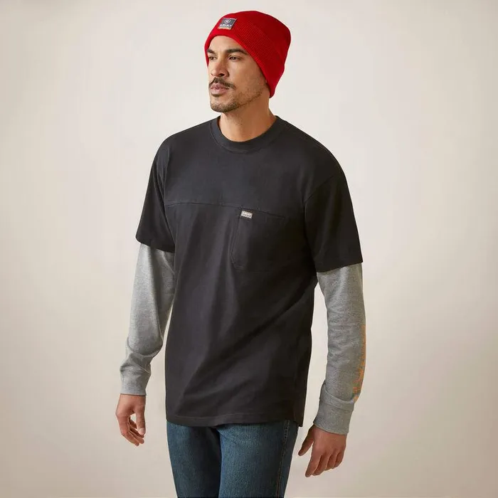 Men TShirts and Polos Ariat Rebar Cotton Strong Dually Blackand Heather Grey