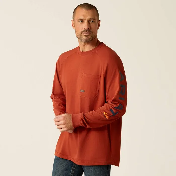 Men TShirts and Polos Ariat Rebar Cotton Strong Graphic TShirt Burnt Hennabaritone Blue