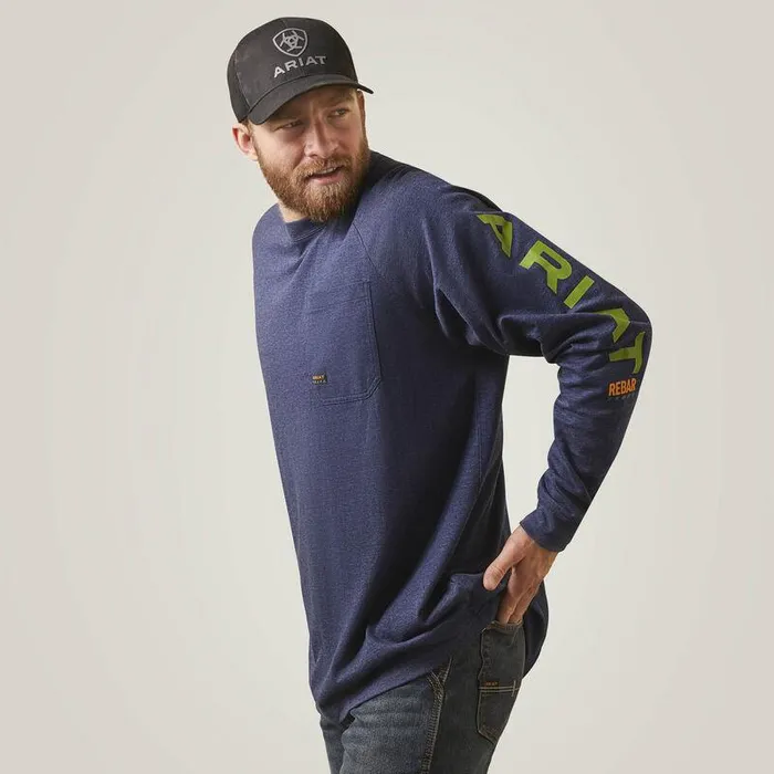 Men TShirts and Polos Ariat Rebar Cotton Strong Graphic TShirt Navy Heather