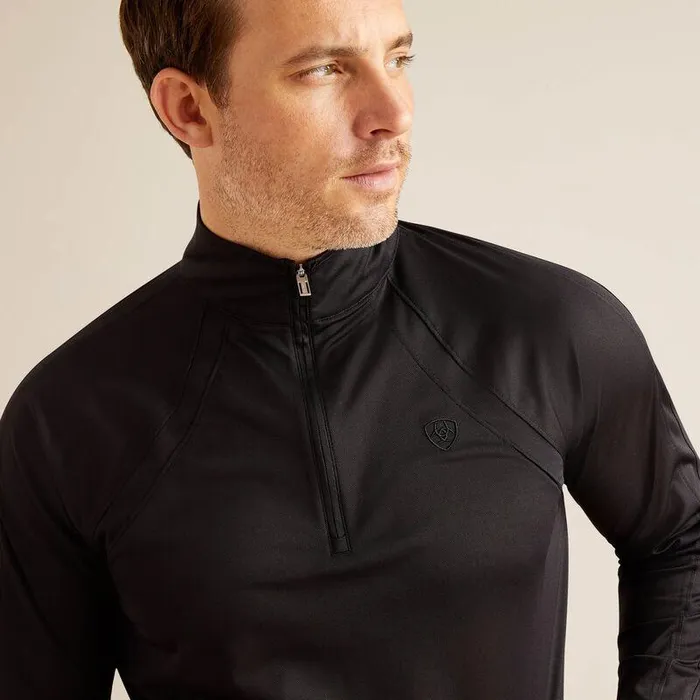 Men TShirts and Polos Ariat Sunstopper 30 14 Zip Baselayer Black