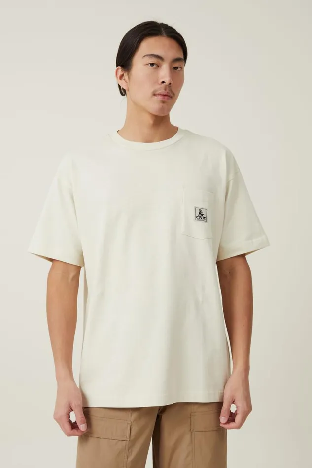 Men Tees and Tanks Cotton On Box Fit Pocket TShirt Ecrucivic Outerwear