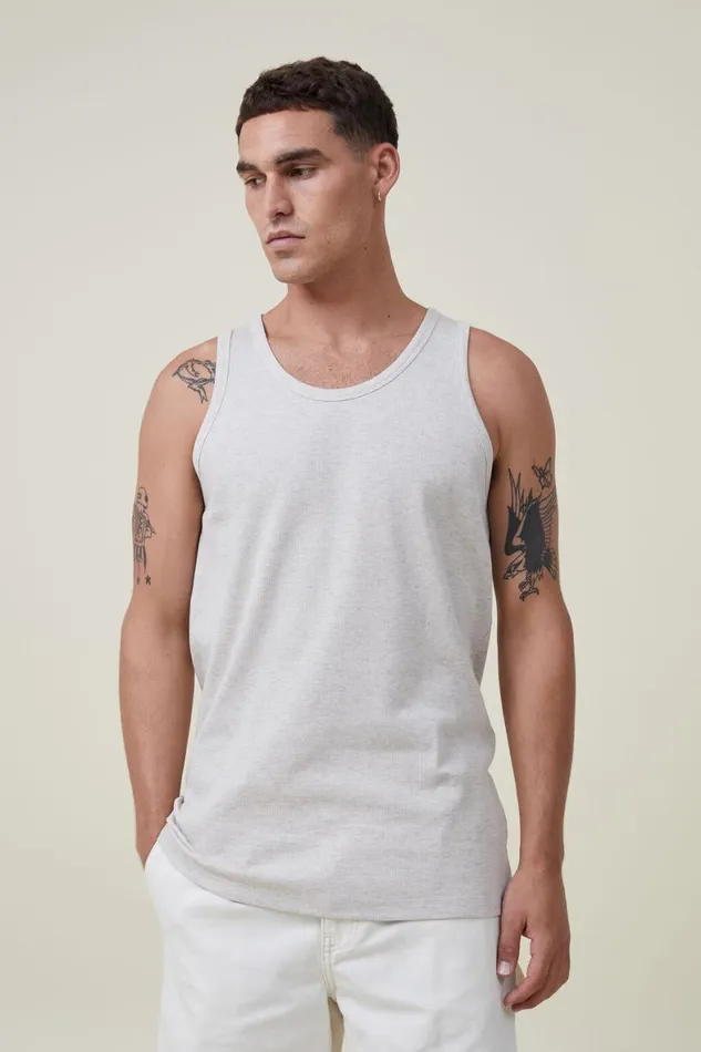 Men Tees and Tanks Cotton On Loose Fit Rib Tank Oatmeal Marle