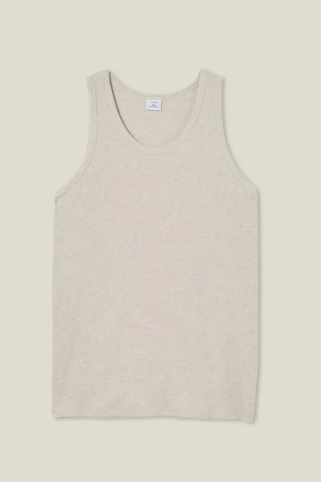 Men Tees and Tanks Cotton On Loose Fit Rib Tank Oatmeal Marle