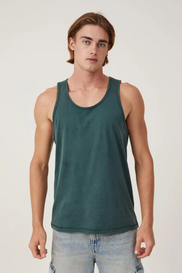 Men Tees and Tanks Cotton On Organic Tank Pine Needle Green