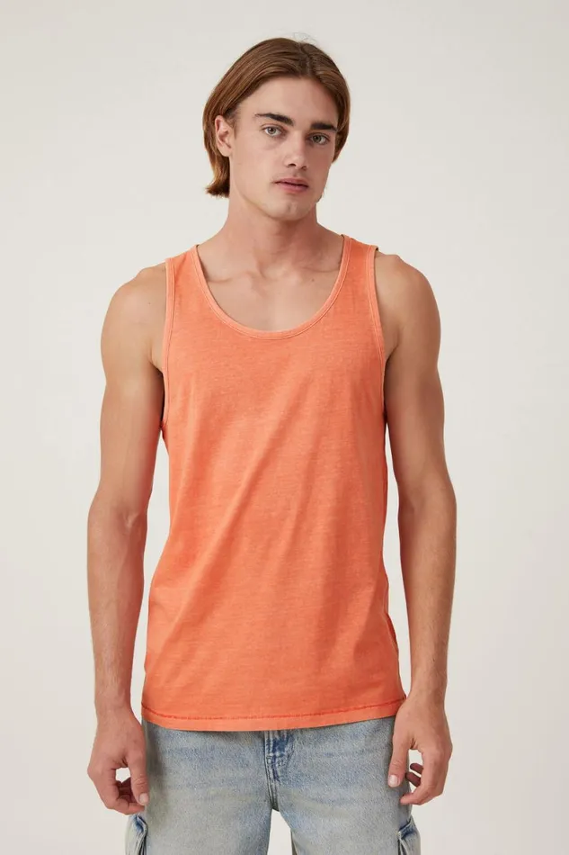 Men Tees and Tanks Cotton On Organic Tank Washed Orange