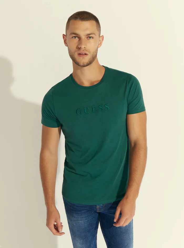 Men Tees and Tanks GUESS Dark Green Pima Logo Crew Neck Tee