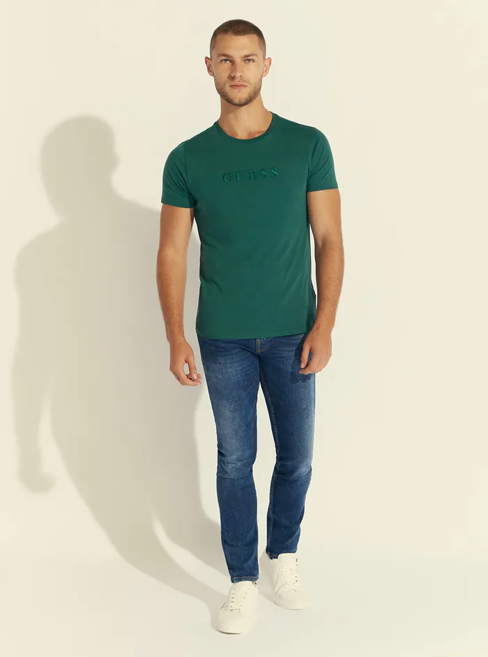 Men Tees and Tanks GUESS Dark Green Pima Logo Crew Neck Tee Men Tees and Tanks GUESS Dark Green Pima Logo Crew Neck Tee