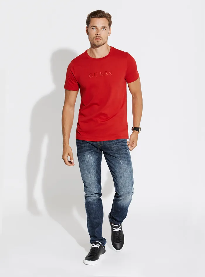Men Tees and Tanks GUESS Dark Red Pima Logo Crew Neck Tee Men Tees and Tanks GUESS Dark Red Pima Logo Crew Neck Tee