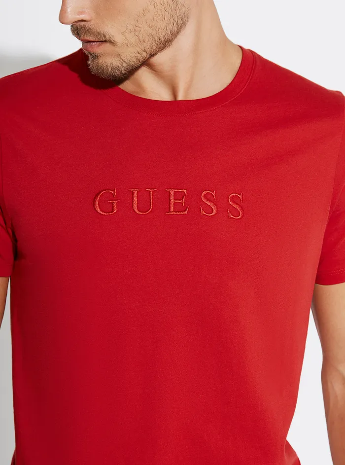 Men Tees and Tanks GUESS Dark Red Pima Logo Crew Neck Tee Men Tees and Tanks GUESS Dark Red Pima Logo Crew Neck Tee