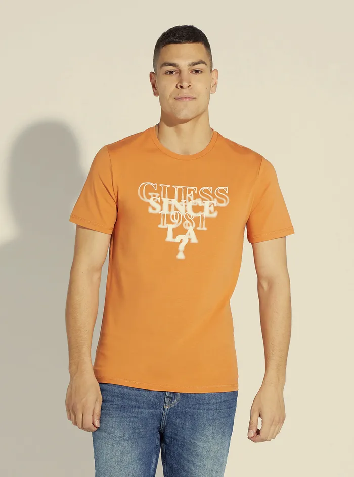 Men Tees and Tanks GUESS Saffron Peach Blurry Logo Tshirt