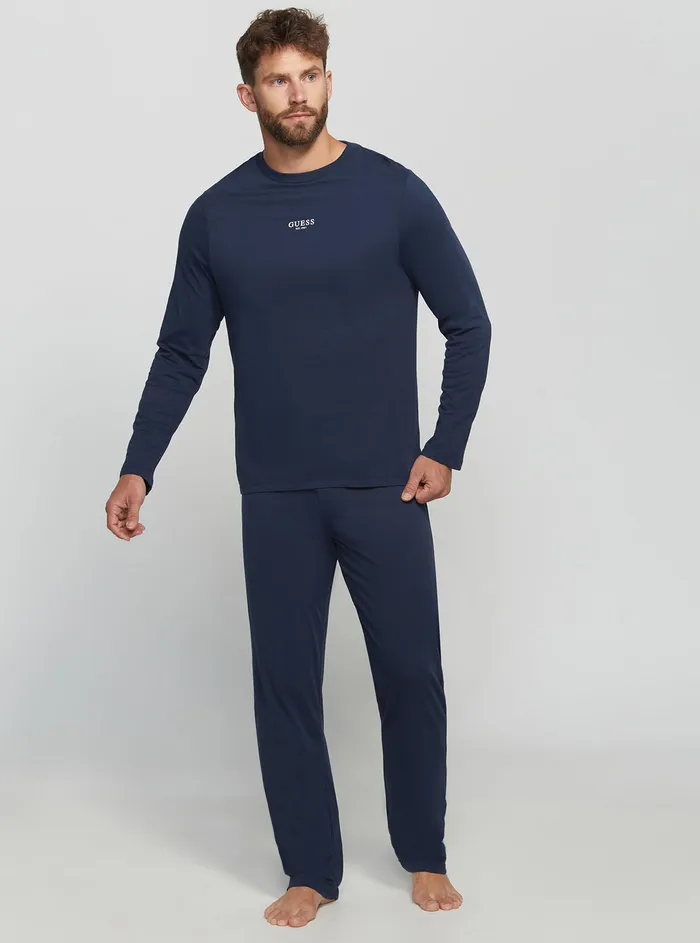 Men Underwear GUESS Silk Blue Derrick Pyjama 2piece Set Men Underwear GUESS Silk Blue Derrick Pyjama 2piece Set